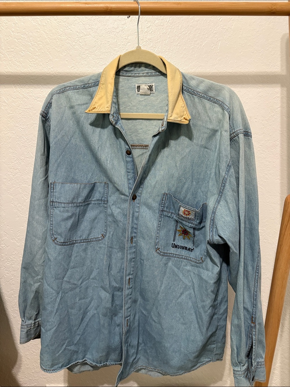 UNIONBAY Light Denim Shirt Jacket with Tan Collar